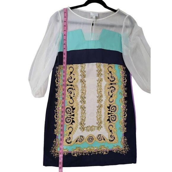 Donna Morgan‎ multi-colored dress with sheer neck and sleeves - Picture 4 of 6